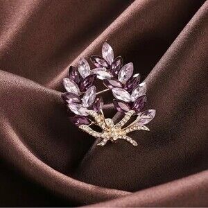 Olive Branch Brooch with Purple Zircon Stones NWTS